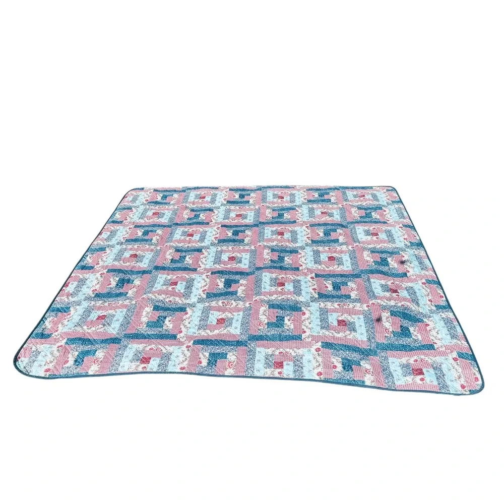 Colormate Full Size Patchwork Quilt Vintage Floral Gingham Log Cabin Pattern